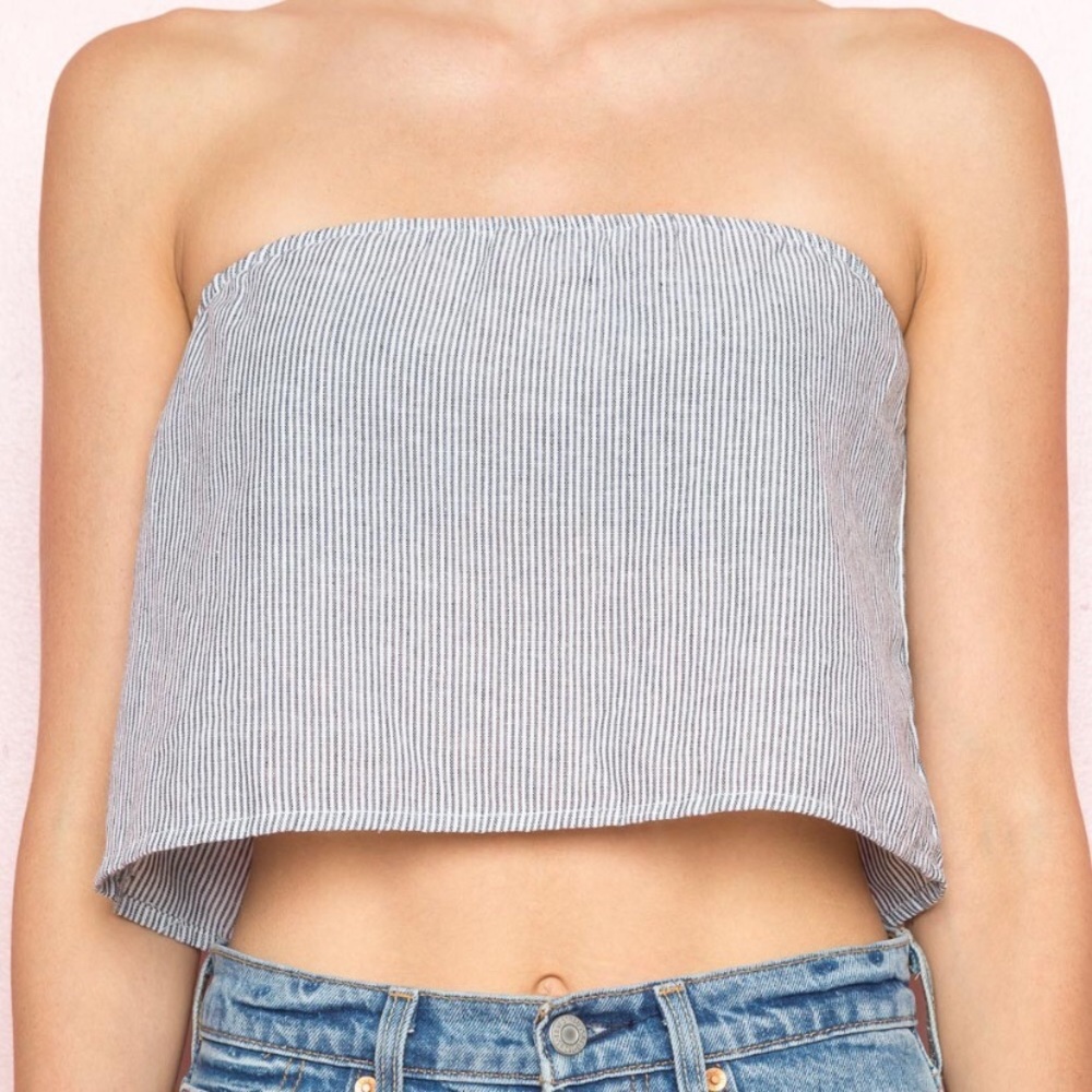 LAST CHANCE 5 for $25💗 NWOT John Galt Seersucker Strapless Crop Top💙🤍💙 - Picture 2 of 10